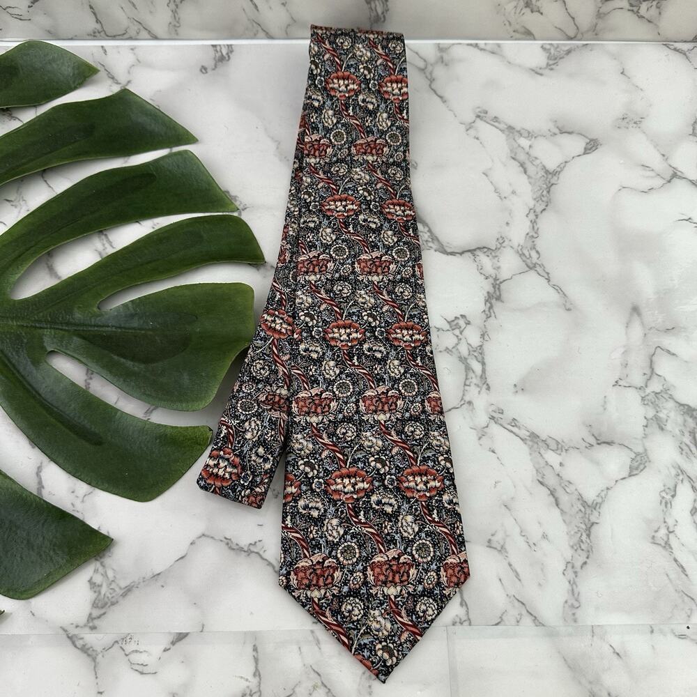 Fox & Chave Mens Silk Neck Tie Pink Tan Paisley Floral England Wide